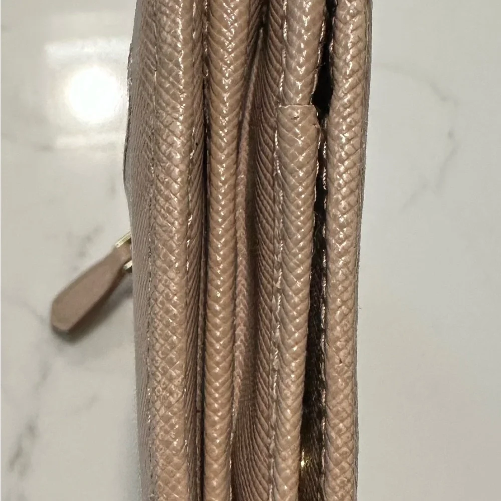 Prada Tan Saffiano Leather Wallet with Gold Logo